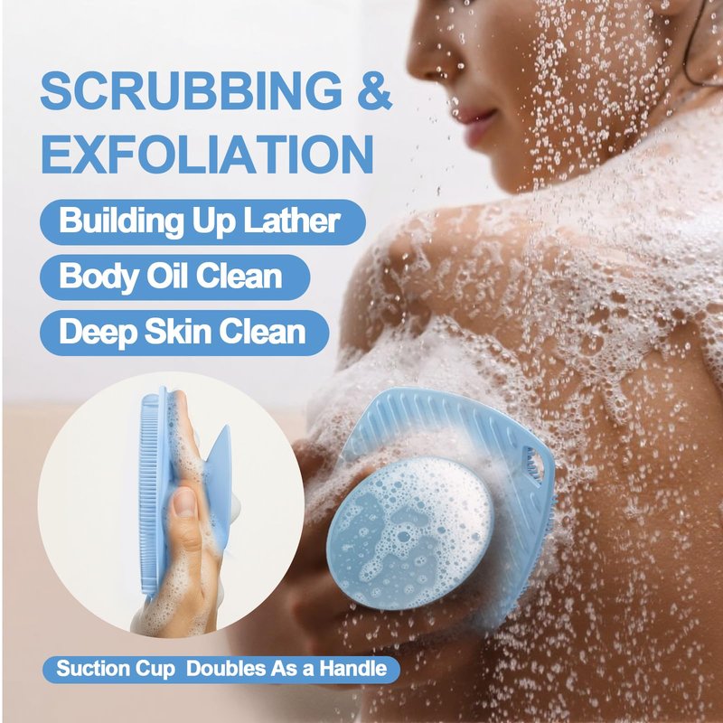 ARIOSOX Silicone Body Scrubber, Bath Brush,Gentle Texture Exfoliating Body Scrubber for Men and Women On Sensitive Skin, Soft Scrubber Builds Up Lather, Deep Skin Clean (Blue)