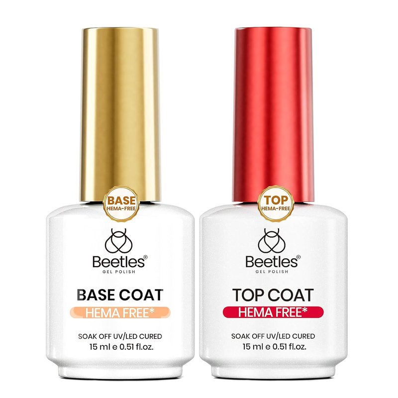 Beetles Gel Base and Top Coat Set - HEMA Free, TPO Free, Long-Lasting No Wipe Glossy Finish | 15ml