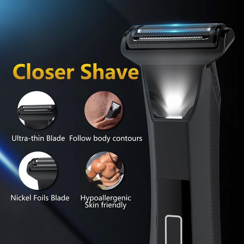 Manscaper Trimmer for Men, 2-in-1 Ball & Body Hair Groomer - Pubic & Groin Hair Shaver with Dual-Head, No-Nick Shaving, Smooth Grooming - Lightweight, Travel Lock, IPX7 Waterproof & LED Display