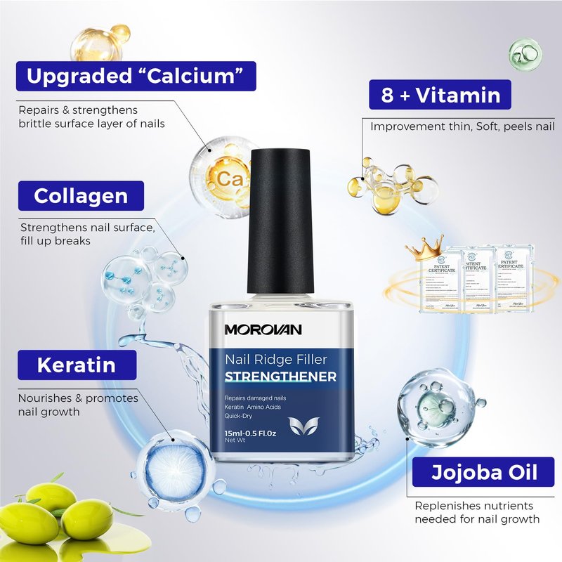 Morovan Nail Strengthener and Growth: Milky White Nail Polish Hardener Ridge Filler, Nail Repair for Damaged Nails, Natural Keratin Strengthening Polish and Concealer, Nail Care for women