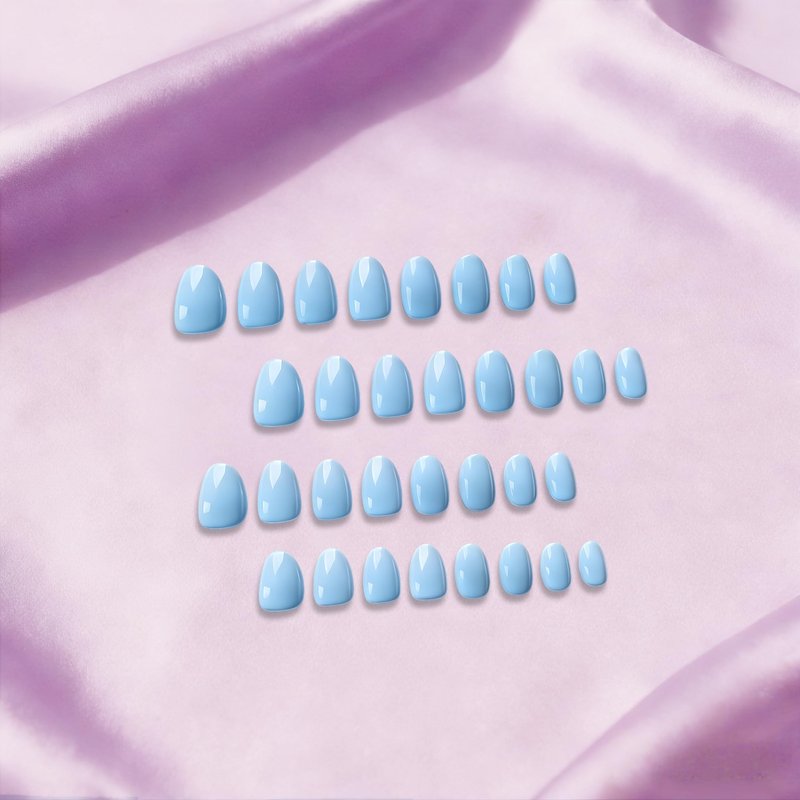 JOYVVEW Pastel Soft Blue Press on Nails Short Oval, 32 Pcs 16 Sizes Soft Gel Fake Nails Press ons Almond, Natural Glossy Opaque Glue on Nails with Glue, Acrylic False Nail for Women Daily Looks
