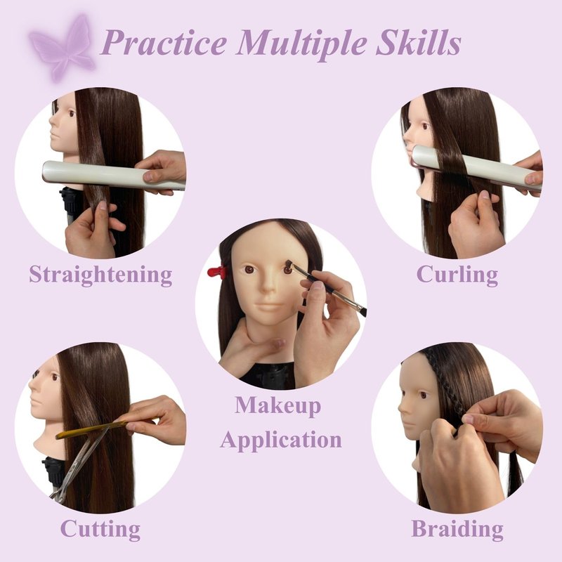 Mannequin Head with 80% Real Hair, 28" Dark Brown Hair Mannequin Head for Makeup & Practice Braiding, Cosmetology Training Doll Head for Hair Styling Kids