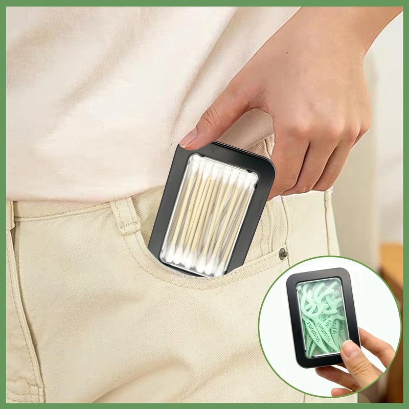 Cotton Swab Holder - Portable Travel Case for Dental Floss & Cotton Balls | 2 Pcs, Black