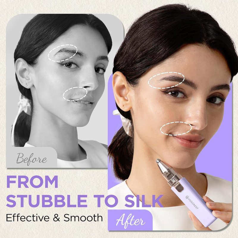 Rechargeable Facial Hair Remover - 2-in-1 Electric Eyebrow & Facial Trimmer with LED Light | Purple