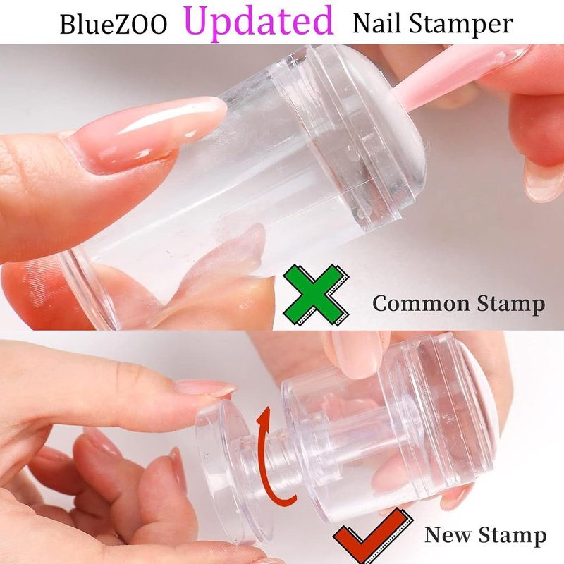 BlueZOO Nail Stamp Kit - Upgraded French Tip Nail Art Stamper with Adjustable Pattern Size for DIY Manicure
