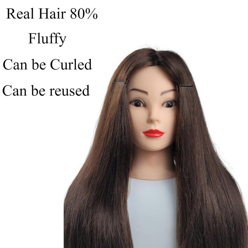 Real Hair Mannequin Head - 28 Inch Styling Practice Doll for Braiding & Cutting | Cosmetology Training Tool