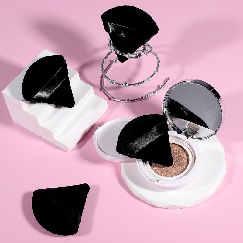 Pimoys 6 Pcs Powder Puff, Face Soft Triangle Makeup Puff Velour Makeup Sponge for Loose Powder (Black)