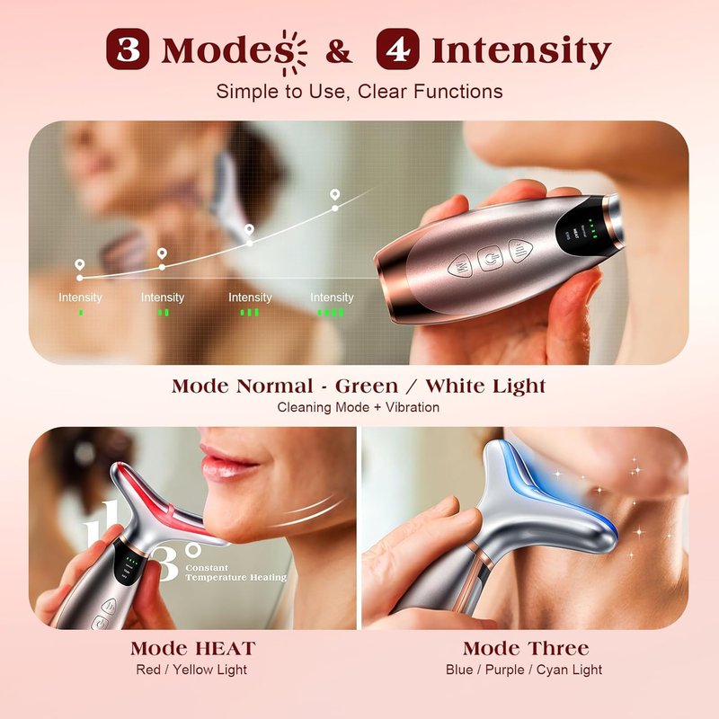 Facial Massager with Red Light Therapy - 7 Colors, Heating Vibration for Face & Neck Care