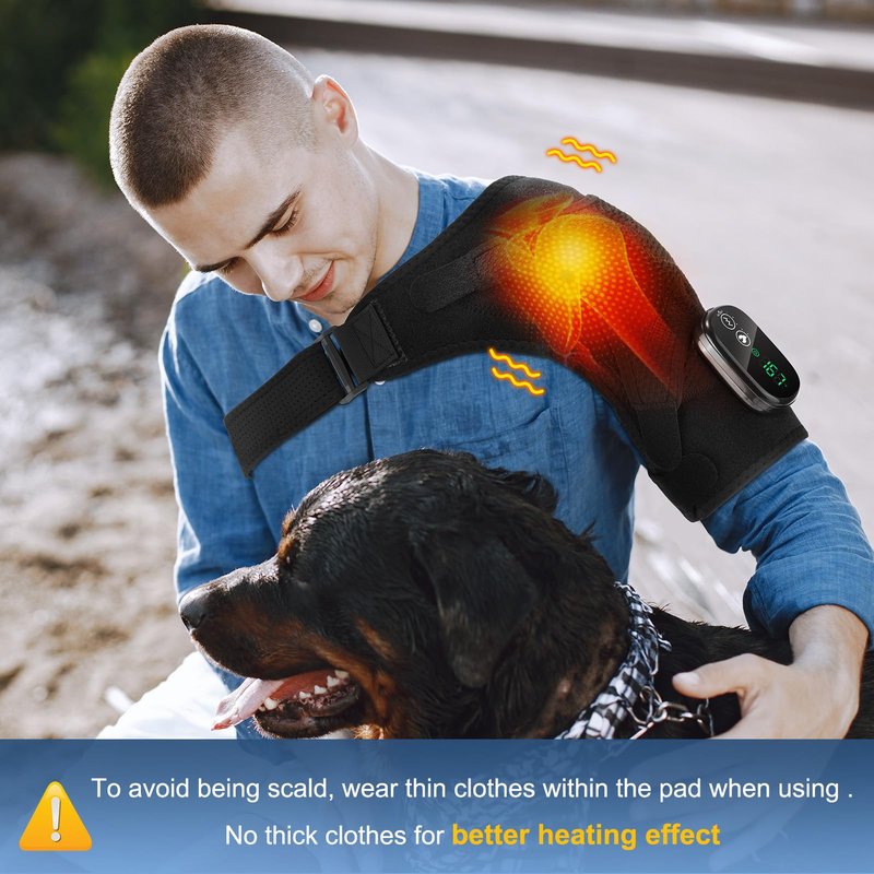 Cordless Shoulder Heating Pad, Heated Shoulder Brace with 3 Massage Modes, Heated Shoulder Wrap for Rotator Cuff Pain Relief, Heated Shoulder Brace for Men Women (Black)