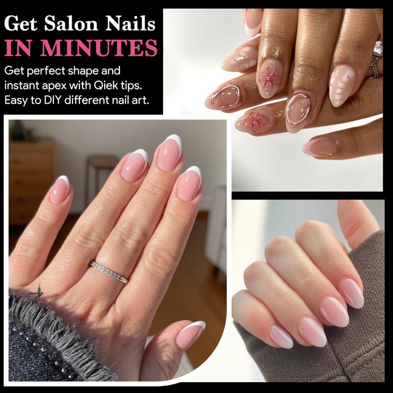 Qiek Extra Short Almond False Nail Tips, 15 Sizes 510 PCS Clear Soft Press On Fake Nail Pre-shaped Half Matte Full Cover Gel Nail Tips Extensions Thick Long Lasting for DIY Beginners & Salon Manicure