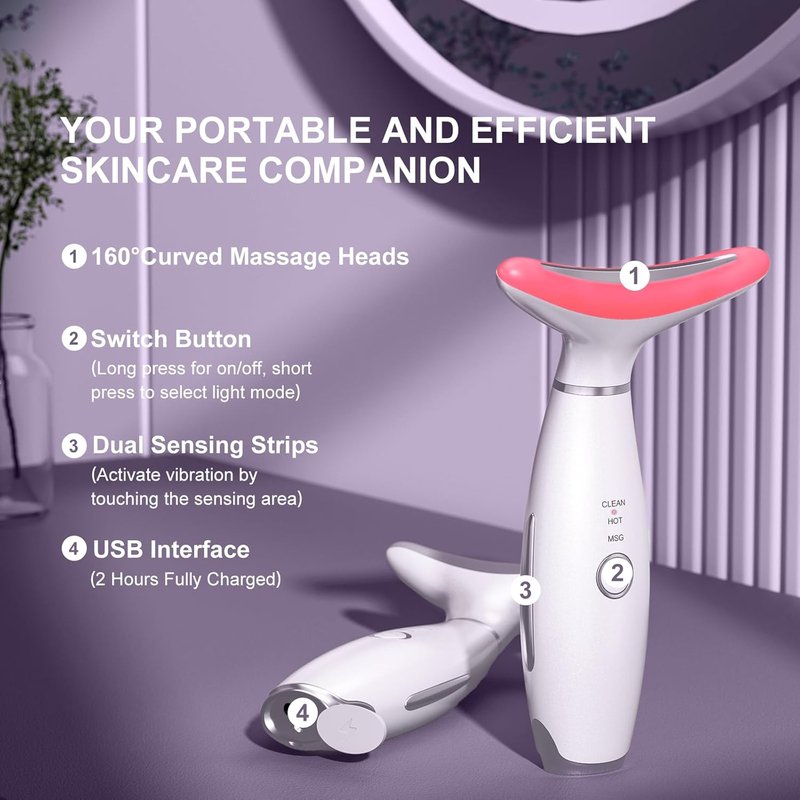Red Light Therapy Face Massager - Multifunctional Micro-Current & LED Tool for Home Use | Rechargeable & Portable