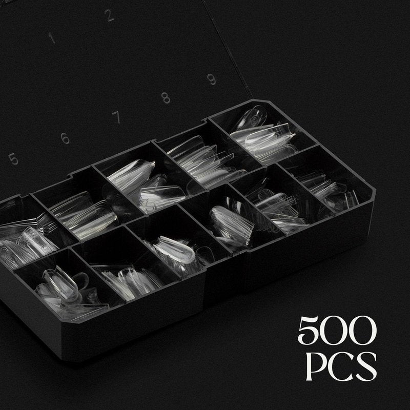 Aprés Gel-X® Sculpted Square Long Tip Box | 500pc Gel-X Tips, 11 Sizes 00-9, Premium Quality