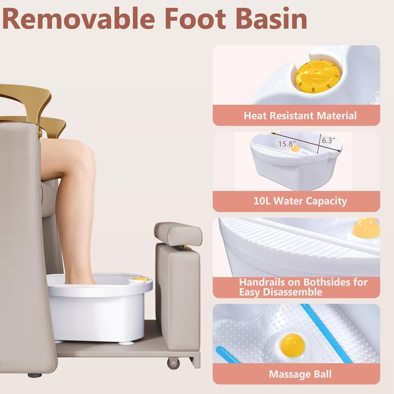 LOUVIXA Pedicure Station for Nail Tech, No Plumbing Pedicure Chair with Massage Pedicure Tub (Grey-Golden)