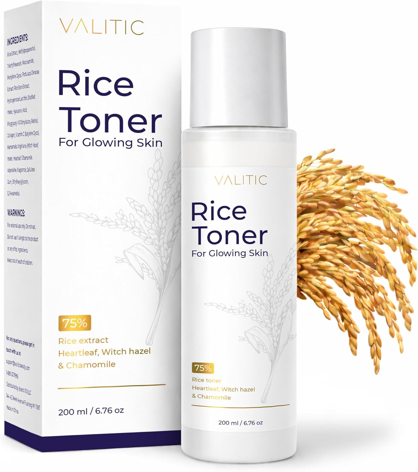 VALITIC Rice Toner - Milky Hydrating Face Toner with Niacinamide & Rice Extract | 200 ml, 6.76 fl oz