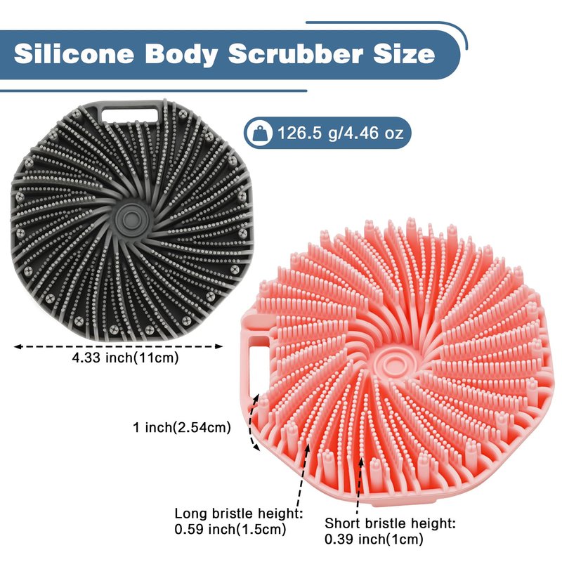 Silicone Body Scrubber, 2 PCS Exfoliating Body Scrubber, Silicone Loofah Bath Brush with Hand Strap, No-Slip Silicones Body Wash Brush Body Scrubbers Shower Cleaning for All Skin Types (Grey & Pink)