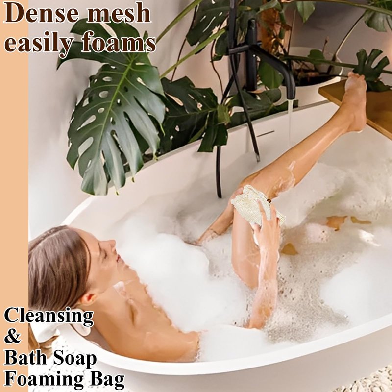 80 Pack Mesh Soap Saver Bags for Bar Soap, Cotton Linen Exfoliating Bar Soap Pouch with Drawstring Soap Bag Holder for Shower Bathroom Kitchen, 3.5x5.5 Inch, Beige