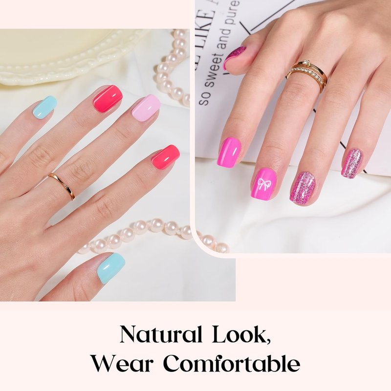 Beetles Press On Nails Kit - 720 Pcs Prism Pop Short Square Nails | 24 Colors, Glossy & Matte Finishes