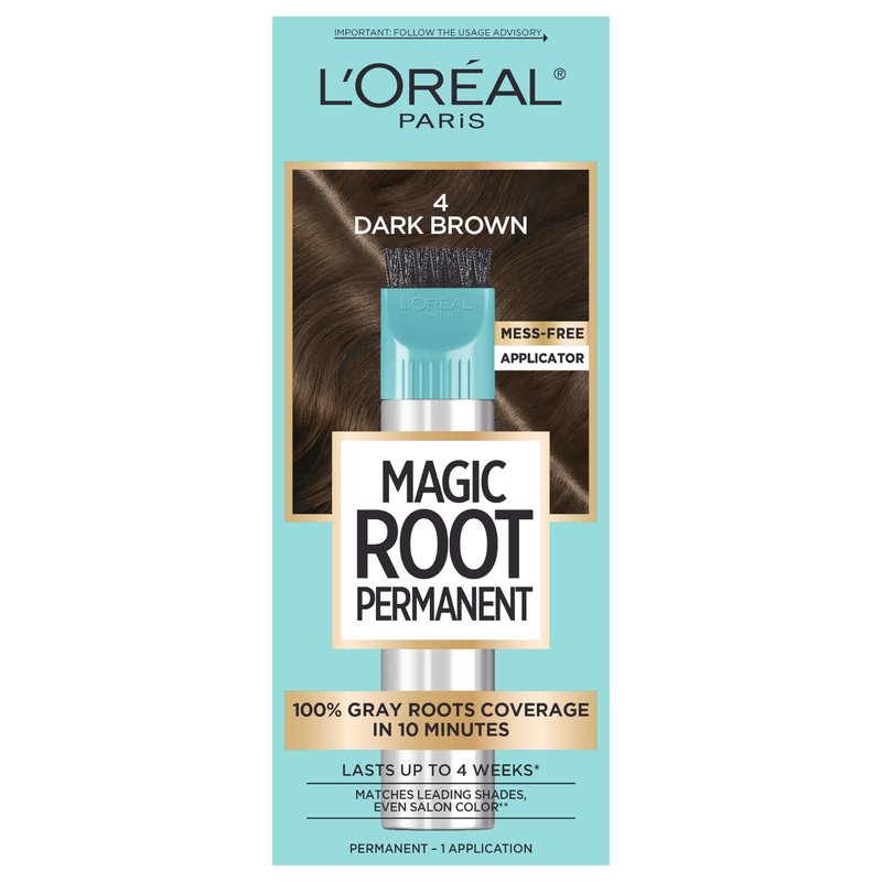 L'Oreal Paris Magic Root Permanent Hair Color Kit, 100% Gray Hair Coverage In Just 10 Minutes, Precision Brush Applicator for Seamless Application, 4 Dark Brown (1 Count)