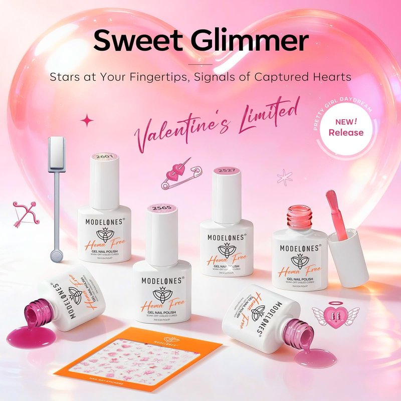 modelones Pink Gel Polish Set, Hema Free Light Pink Cat Eye Gel Polish Jelly Glitter Nude Hot Pink Pastel Nail Polish 6 Colors 2026 Spring Easter LED Nail Art DIY Gift with Magnet&Love-heart Stickers