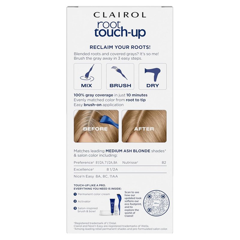 Clairol Root Touch-Up Permanent Hair Dye - 8.5A Medium Ash Blonde | 100% Gray Coverage | Easy Brush Application | Pack of 2
