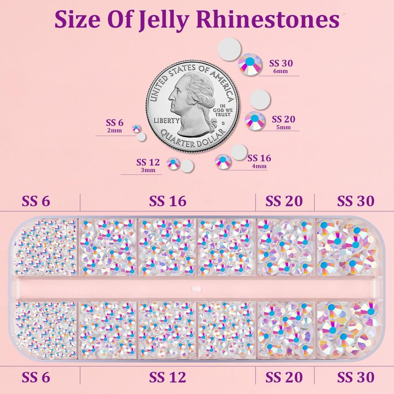 Resin Jelly Rhinestones for Crafting with B7000 Jewelry Glue, 1 Box White AB Flatback Crystal with 3Pcs 10ml Glue, Bedazzling Non Hotfix Gems for DIY Tumblers Clothing Shoes Manicure