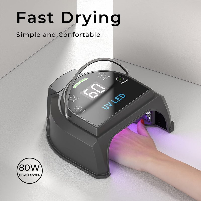 Gelpal 80W Professional Cordless UV LED Nail Lamp, UV Lights for Nails with 45 Beads and Rechargeable Battery, Portable LED Gel Nail Curing Dryer, Nail Polish Machine for Salon or Home, Black