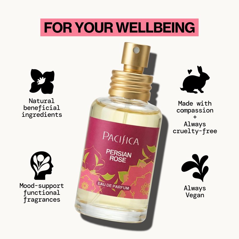 Pacifica Beauty Persian Rose Spray Perfume, Romantic Floral Fragrance, Vegan, Non-Toxic, Classic Feminine Scent with Natural Essential Oils, Cruelty-Free 1oz