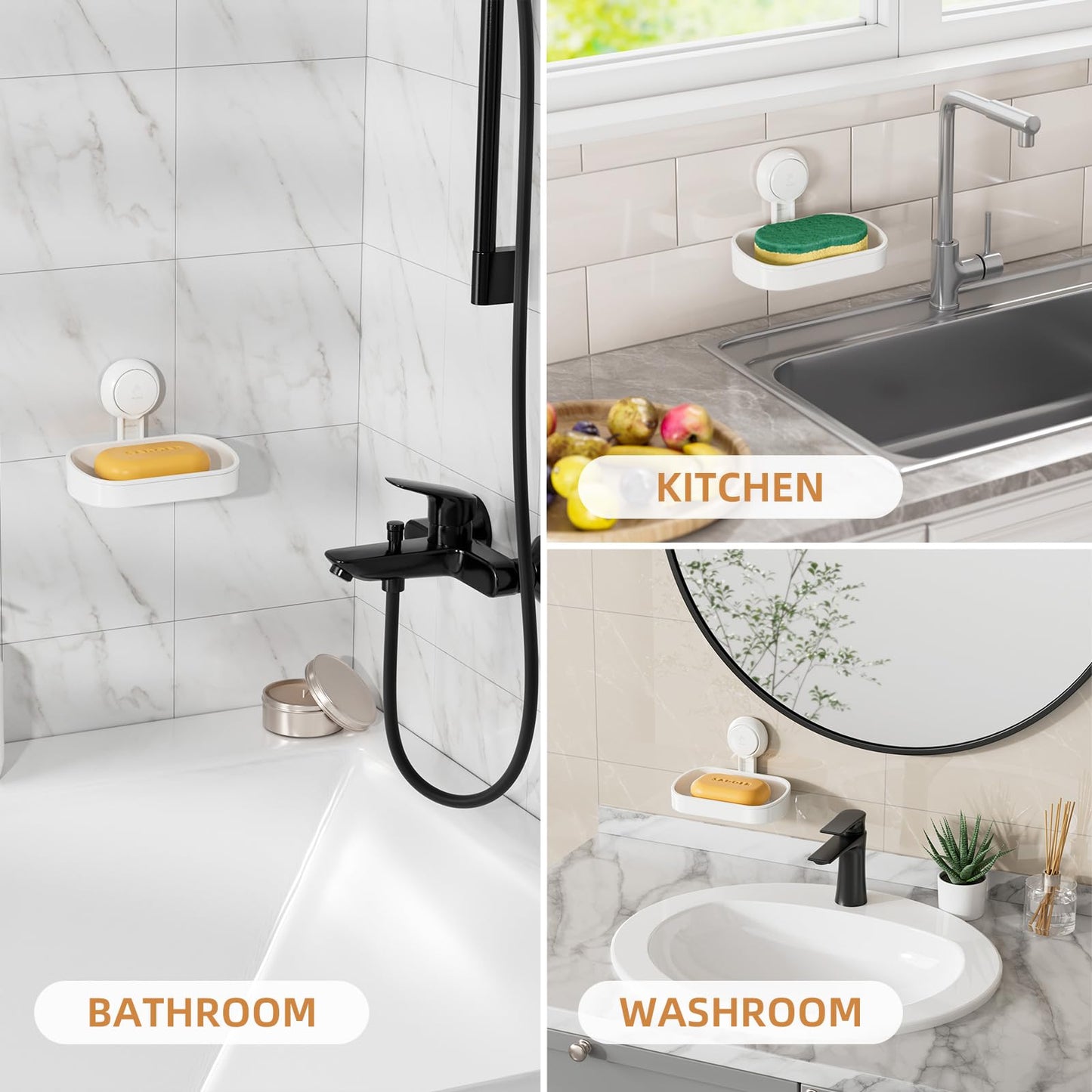 LEVERLOC Soap Dish Holder for Shower Suction Cup Wall Mounted Self Draining NO-Drilling Removable Bar Soap Sponge Holder for Bathroom Bathtub Kitchen Sink Waterproof Strong Vacuum Suction, Blue