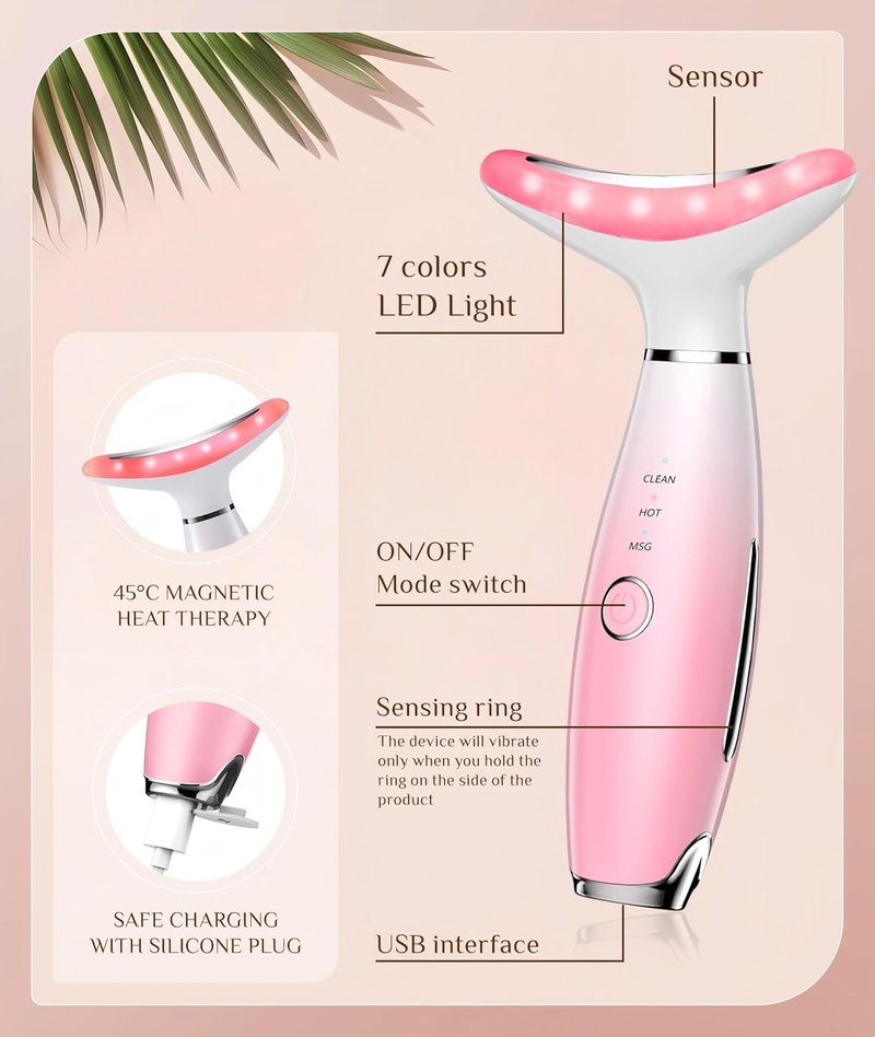 Dopsikn 7 Color Galvanic Machine - Red Light Therapy Face Massager for Wrinkles & Double Chin | Pink