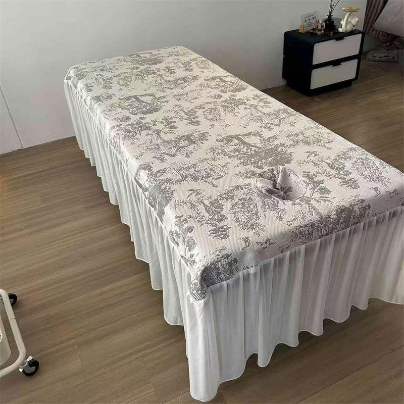 Massage Table Cover - Thickened Spa Table Skirt with Face Hole | Fits 75" x 31.5" - Gray