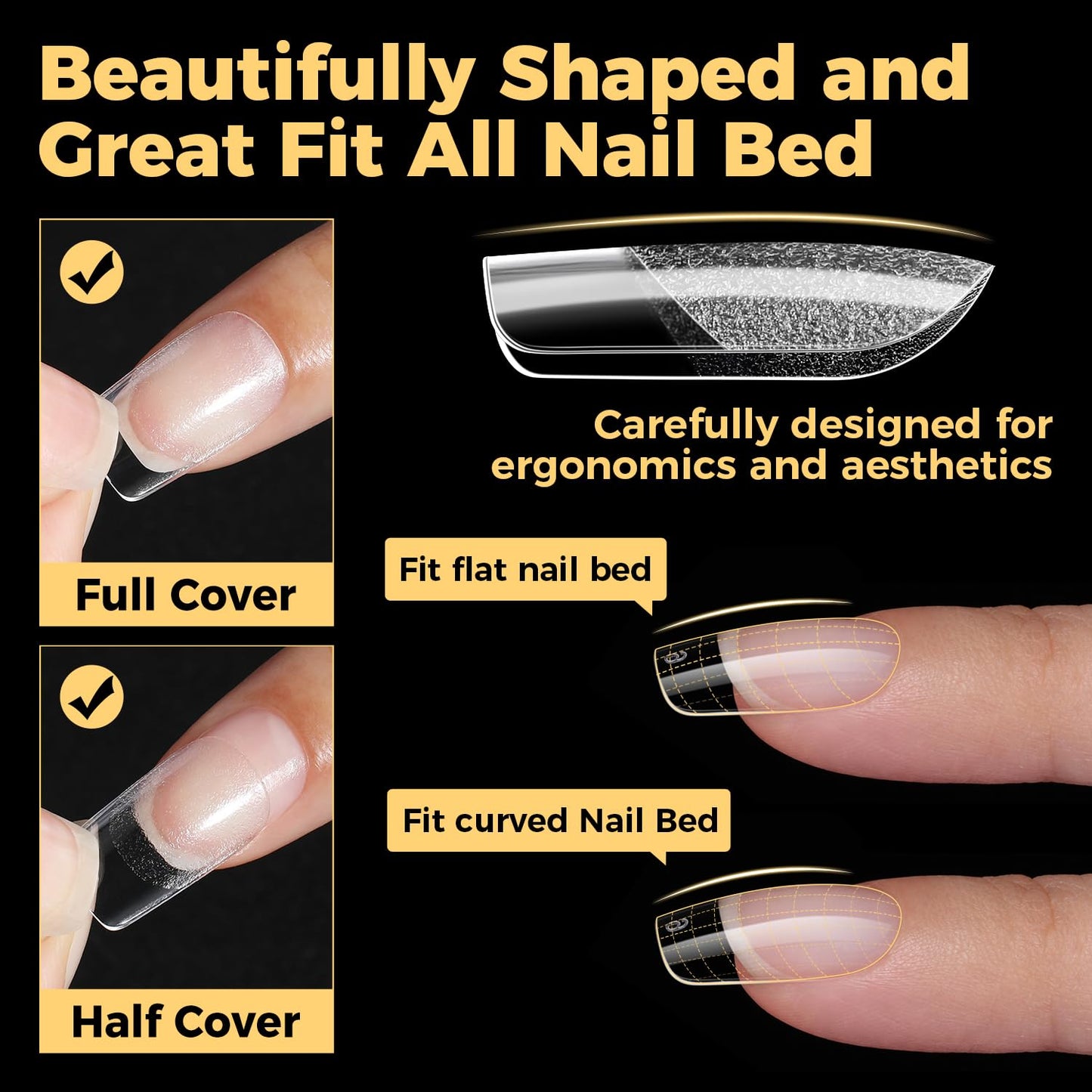UNA GELLA Short Square Nail Tips, Pre Etched Short Square Gel Nail Tips, 240pcs Soft Gel Clear Press on Nails Full Cover Fake Nails for Nails Extension DIY Salon 12 Sizes At Home