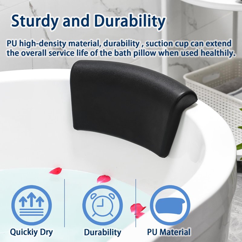 Guluto Bath Pillow, Bath Pillows for Tub with Head, Neck and Shoulder Support, Ergonomic Waterproof Bathtub Pillow with Strong Non-Slip Suction Cups, Relaxing Spa, Hot Tubs, Bathroom Essentials Black