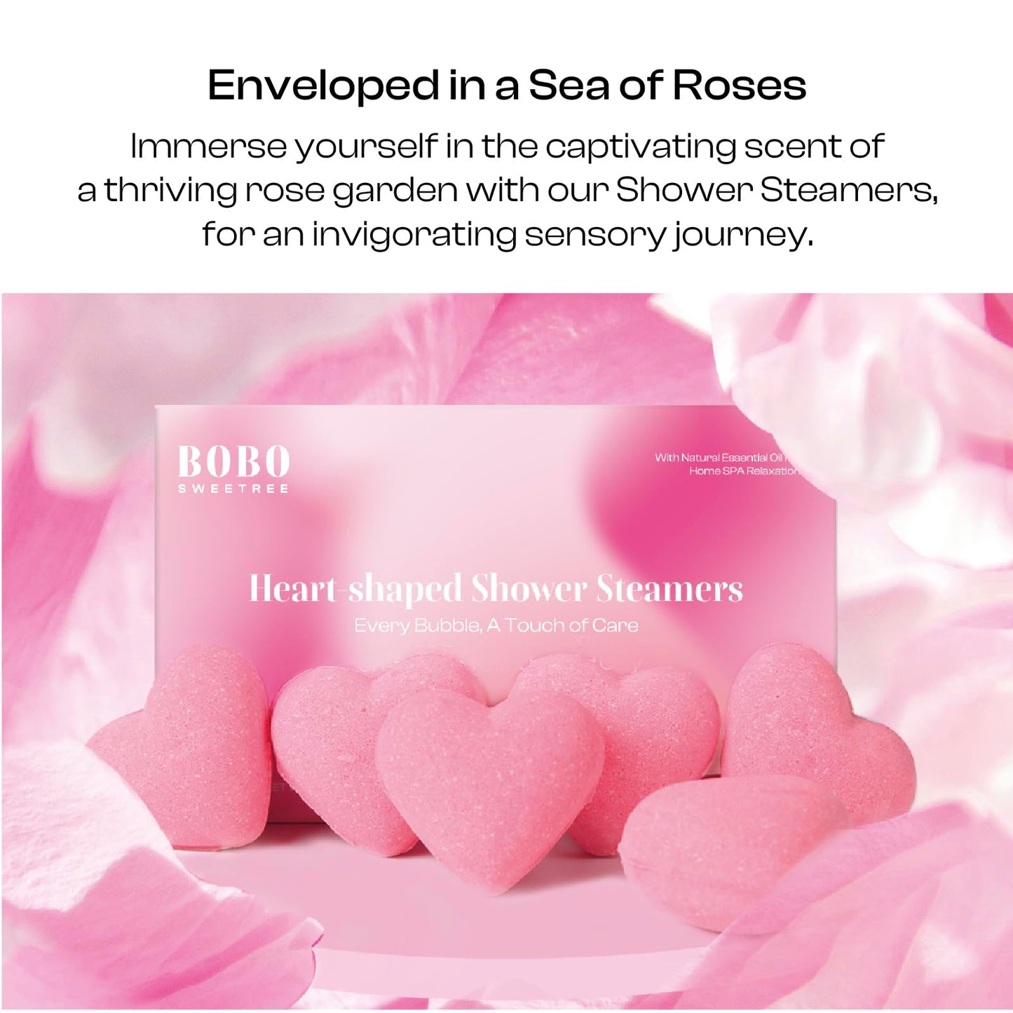 Rose Shower Steamers Gifts for Women, 6 Heart-Shaped Aromatherapy Tablets