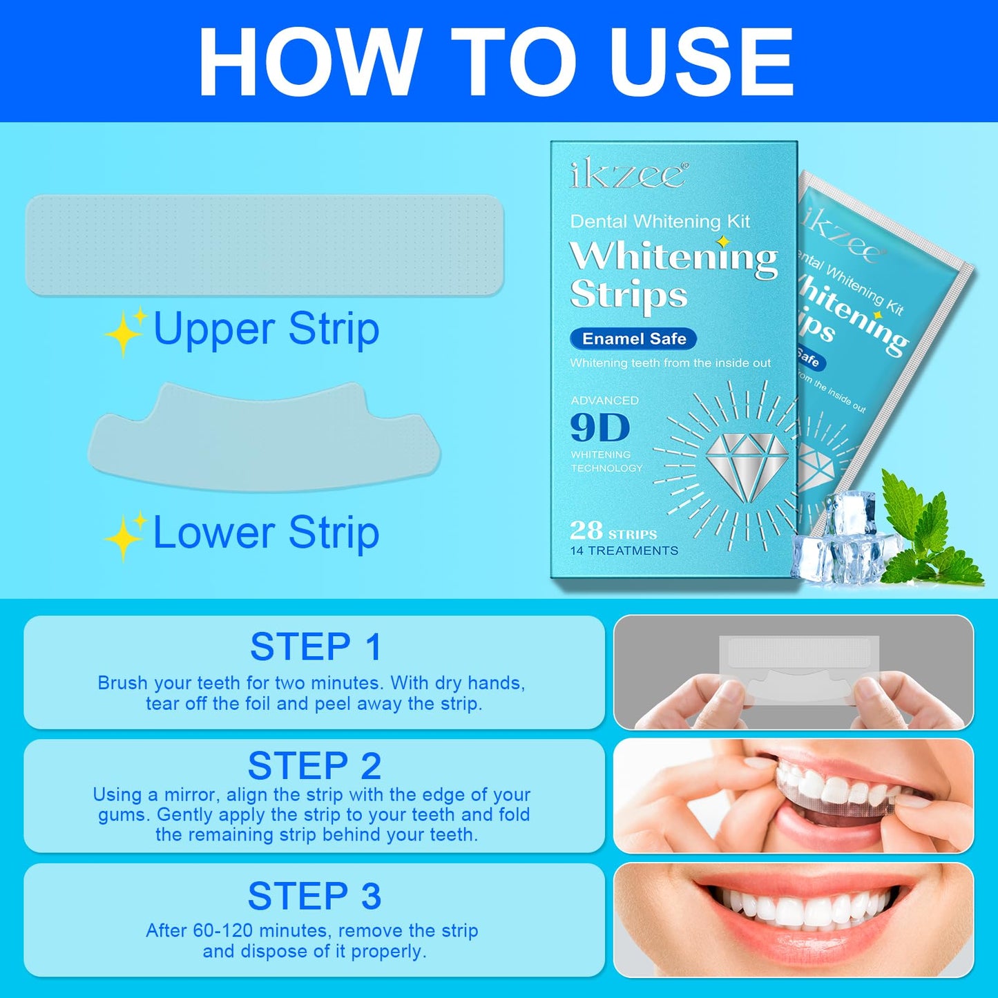 Teeth Whitening Strips Kit, 28 Strips for Sensitive Teeth, Peroxide Free & Gentle Formula, Safely Brighten Smile, Remove Stains, No Bleach, Enamel Safe, 21 Treatments