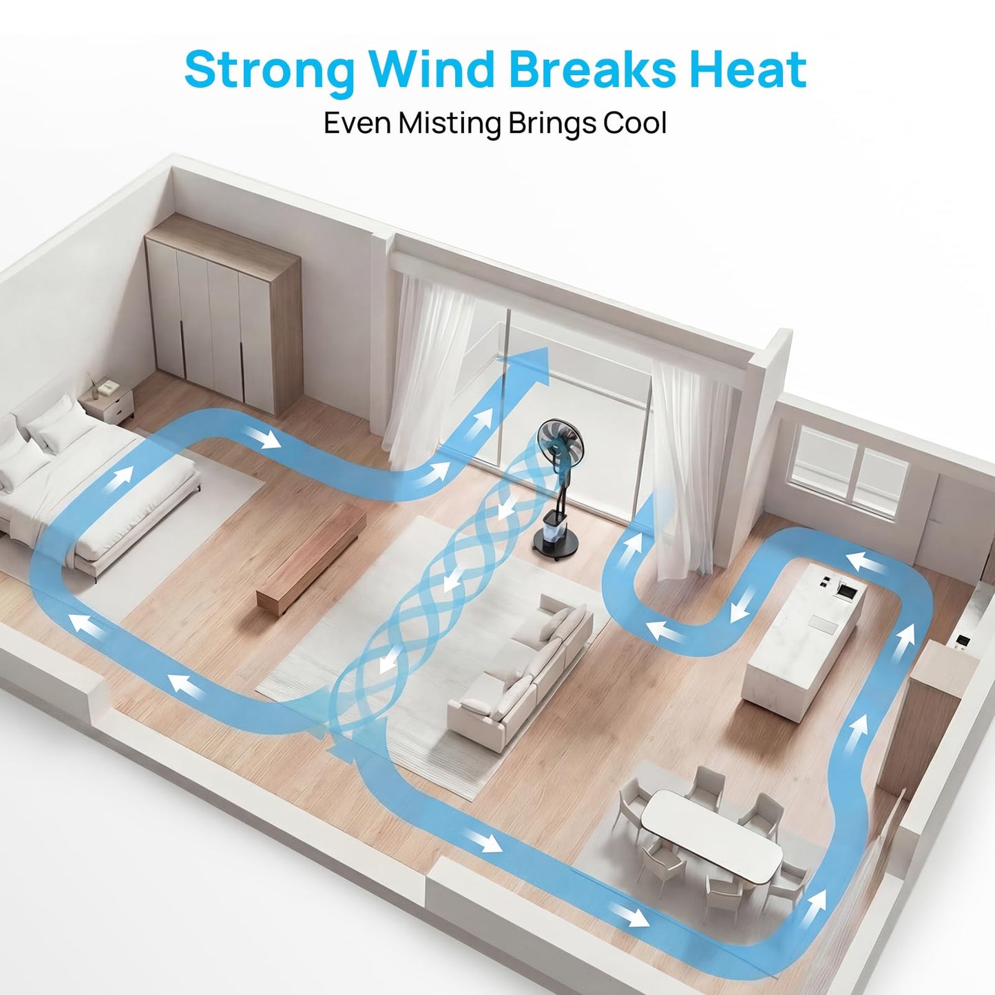 AetherMist Misting Fan, 16'' Standing Fan with Humidifier, Oscillating Fan with 9 Speeds 7H Timer, Fan for Bedroom, Pedestal Fan Indoor Only - 2026 Upgraded