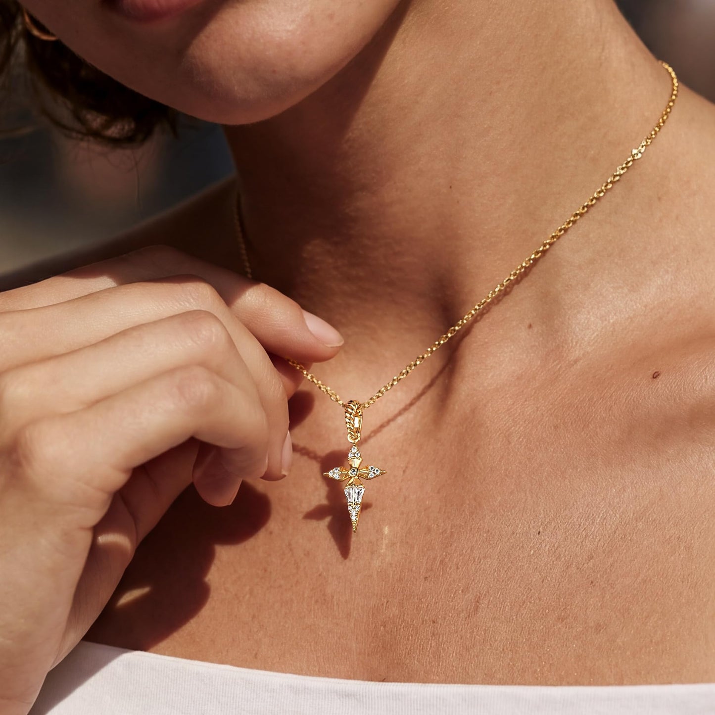 WEARON Cross Necklace for Women, Dainty 14K Gold Plated CZ Cross Pendant, 18inch Adjustable Chain, Non Tarnish Christian Faith Jewelry Gift for Wife Mother Friends