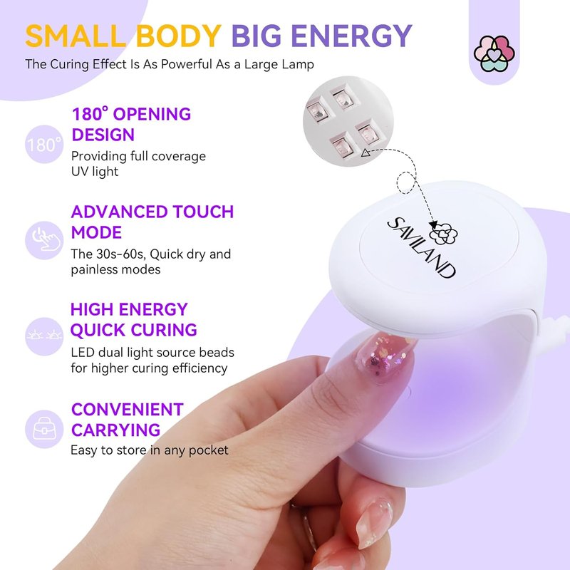Saviland Mini UV Nail Lamp - 16W Quick-Dry Gel Nail Light for DIY Manicure & Nail Art