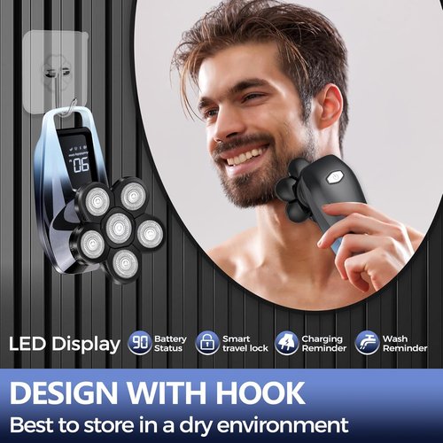 Head Shaver for Men,Bald Head Shavers,Electric Razor for Men Head Shaver Cordless,Man Electric Shavers for Face Wet and Dry, 6 in 1 Shaver for Bald Heads Rechargeable,Travel Hair Shaving Grooming Kit