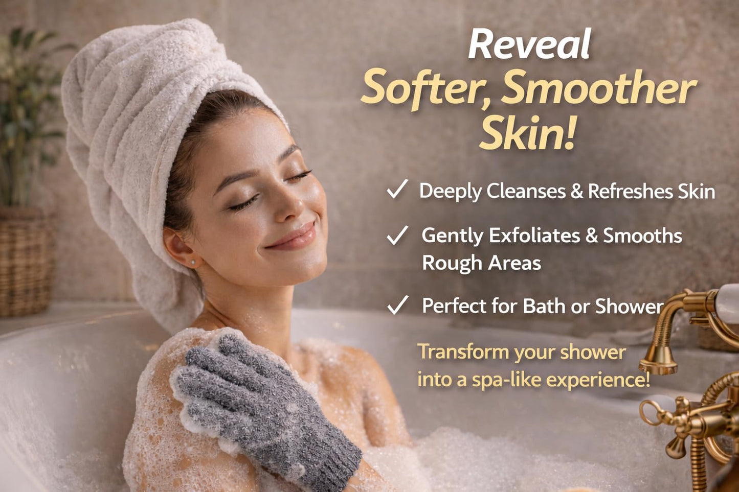 Double-Layer Exfoliating Gloves for Body Scrub – Deep Cleansing Bath Shower Gloves, Dead Skin Remover, Body Exfoliator for Smooth Skin, Reusable Spa Mitts for Men & Women, 4 Pcs, Beige