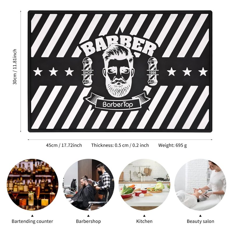 Barber Clipper Mat, Rubber Scissors Salon Mat, 17.72 x 11.81 inches, Heavy Duty Rubber Barber Table Pad, Heat-resistant Styling Station Mat (Black)