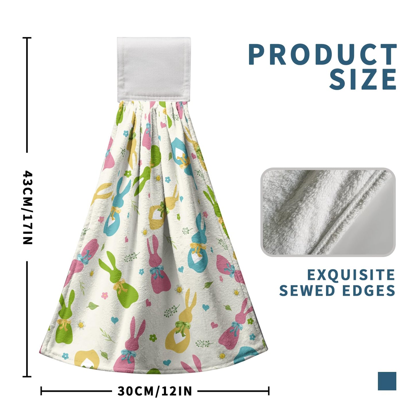 Kwlegh Easter Cute Bunny Hanging Towels Set of 2 Colorful Bunnies Bow Tie Hand Towels Seasonal Spring Holiday Kitchen Towels with Hanging Loop Soft Absorbent Fast Drying Bath Towel for Bathroom