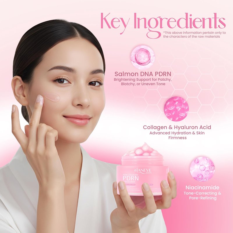 Haneve Skin Pink Collagen PDRN Capsule Cream – Hydrating & Radiance-Boosting Face Moisturizer with PDRN (Sodium DNA), Niacinamide 5% & Collagen Capsules – 60g / 2 oz