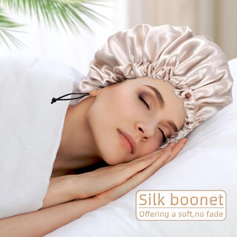 Satin Silk Bonnet for Curly Hair - Double-Layer Adjustable Sleep Cap | Large Size for Women