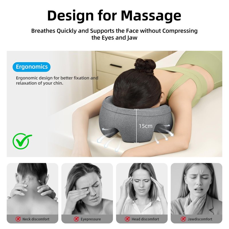 OSZZT Prone Massage Pillow for Facial Support，Prone Pillow for Eye Surgery，Detachable Cover，Facial Ventilation Hole Design，Face Groove Cushion for Stomach Sleepers (Grey)