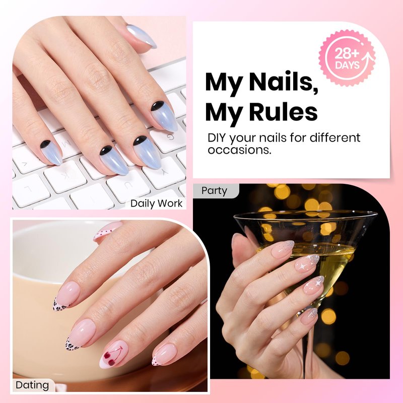 Beetles Gel Almond Nail Tips Short, Curve-EX 640pcs 16 Sizes, Etch-X Half Matte Full Cover Soft Acrylic False Press on Nail Tips Easy DIY Nail Extension Art Salon for Curved & Natural Nail Beds