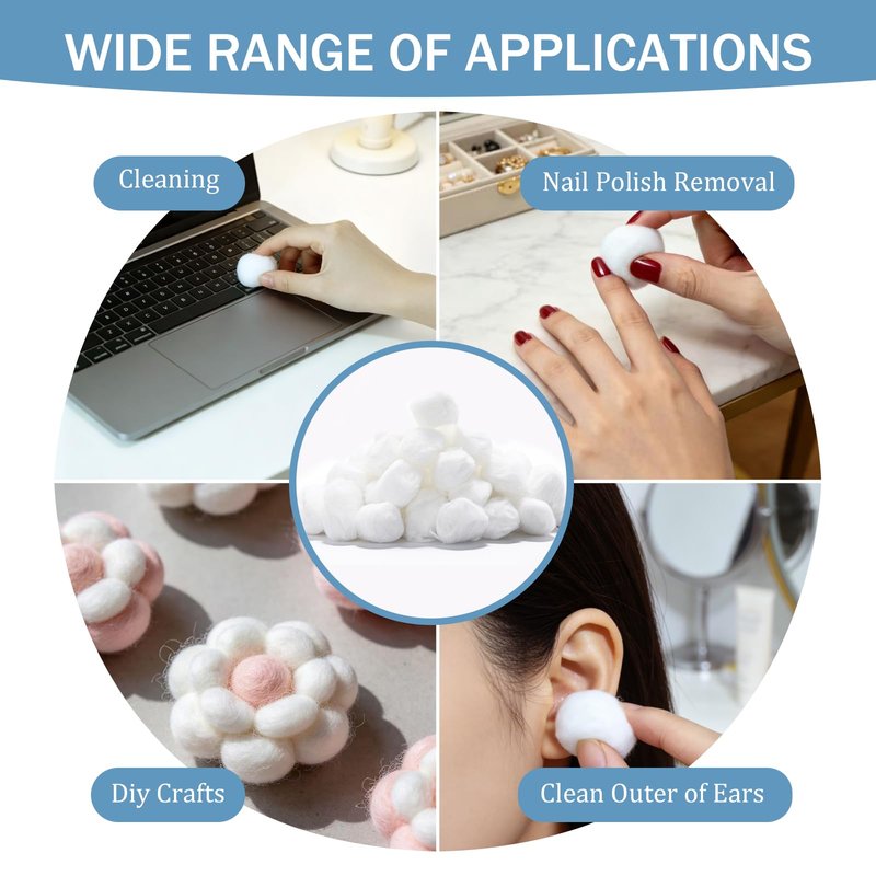 2000Pcs Cotton Balls Large Bulk, Pure & Natural Cotton Balls Absorbent Hypoallergenic Soft & Gentle for Face, Baby Care& First-Aid, Makeup, Nail Polish Remover, Household Needs, DIY Crafts & Pet Care