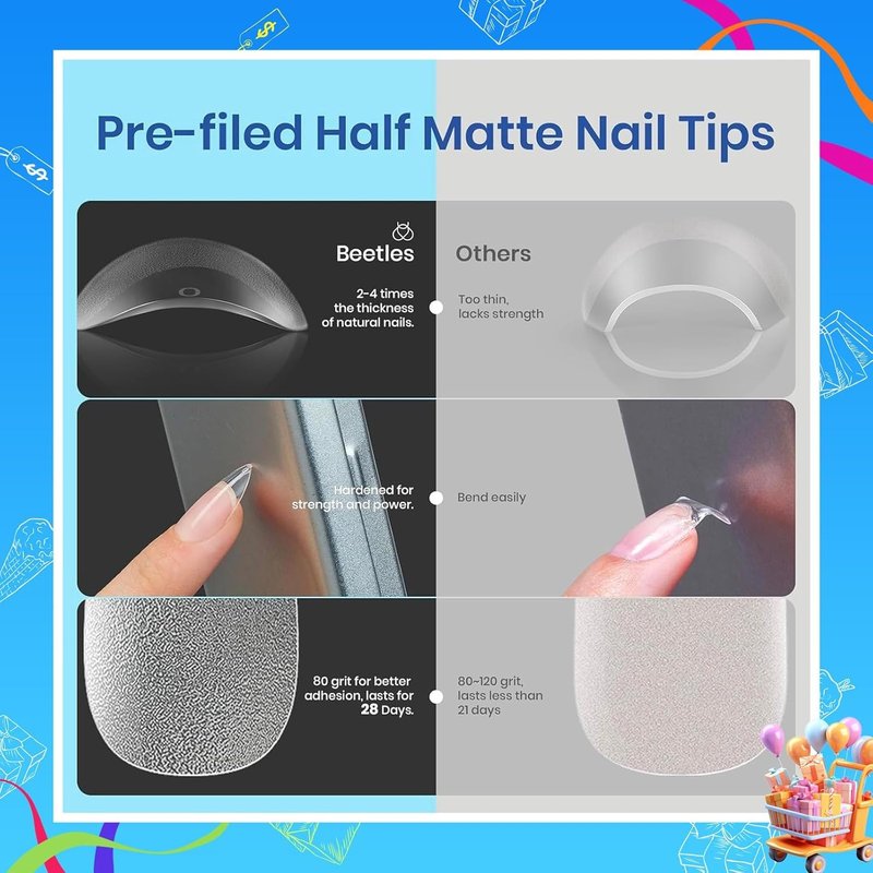 Beetles Gel Nail Kit - 504pcs Almond Short Nail Tips with 9-in-1 Glue & Mini LED Light | DIY Acrylic Set for Home Use, Perfect Gift for Women & Girls