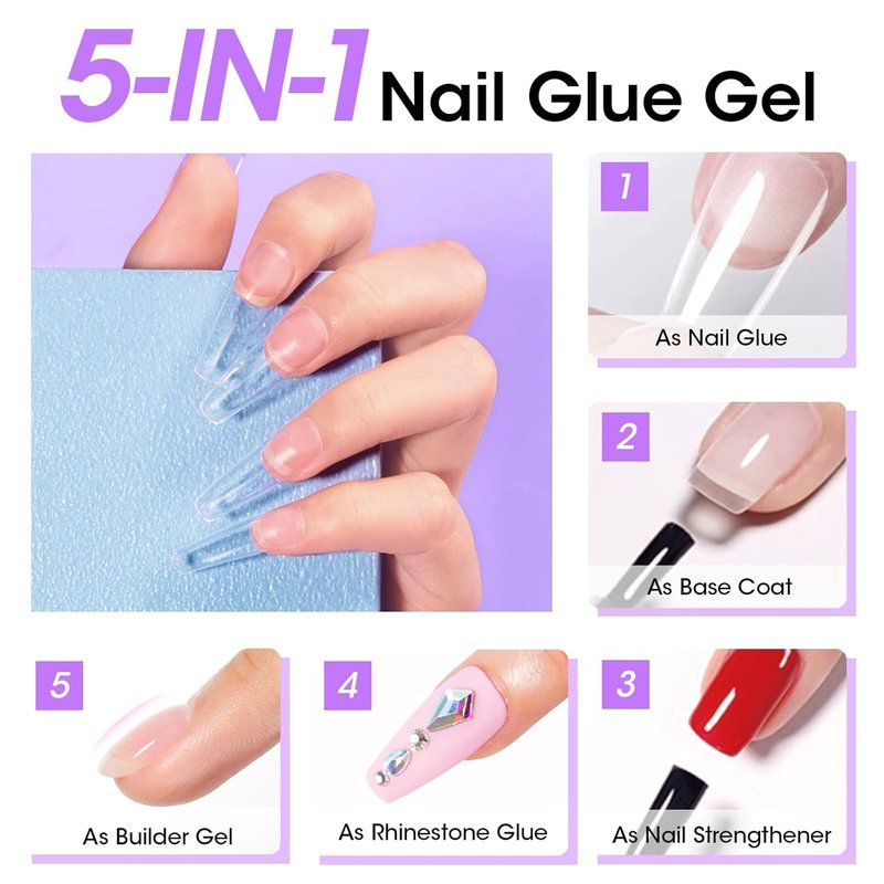 Gellen Gel Nail Glue - Strong Adhesive for False Nail Tips | 15ml Acid-Free Dehydrator & Clear Press-On Nails