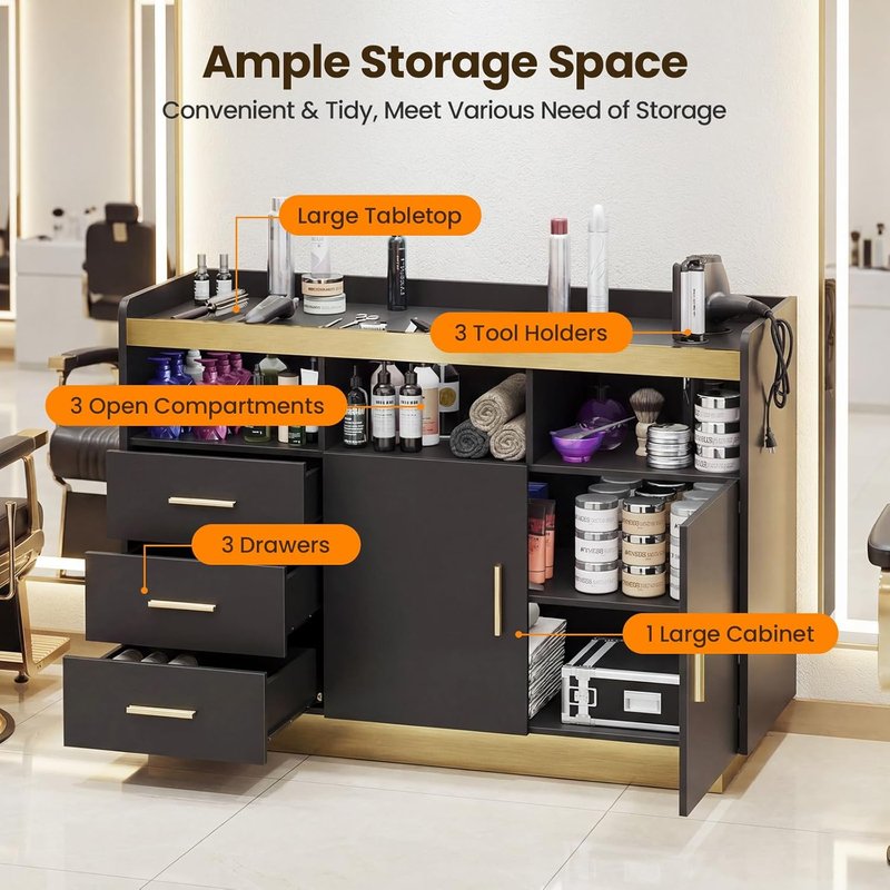 Salon Storage Cabinet - Freestanding Hair Styling Station with 3 Drawers & Hot Tool Holders | Beauty Spa Equipment