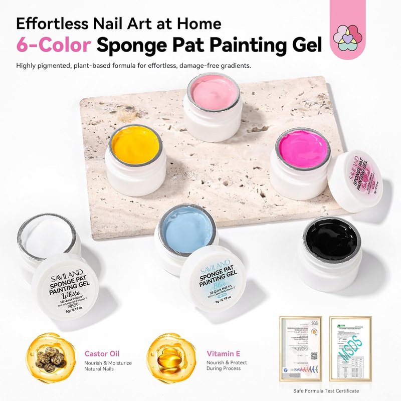 SAVILAND Ombre Gel Nail Polish Kit: 6 Colors Painting Gel with Nail Sponges Gradient Blush Effect Solid Gels Polish French Tip Tools Nail Art Design Cream Gels Nail Polish for Salon & Home DIY